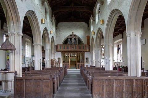 Inside village parish church of Saint Julian, Wellow, Somerset, England, UK