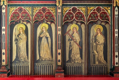 Victorian rood screen paintings, Bildeston church, Suffolk, England, UK, Saint Philomena, Saint