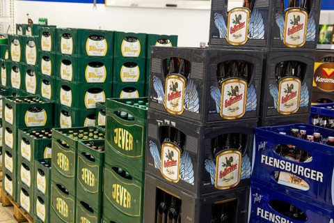 February 2024: Crates of beer in the supermarket