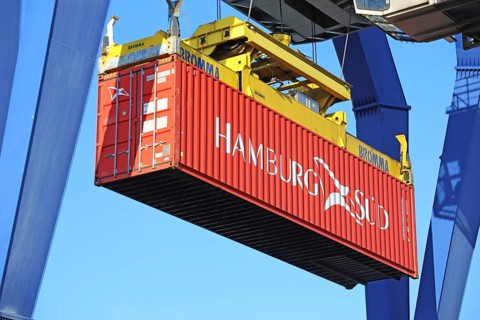 Close-up of a container being shipped (Mannheim, Baden-Wuerttemberg)