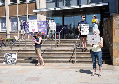 Extinction Rebellion climate change campaign silent protest, County Council HQ, Warwick,