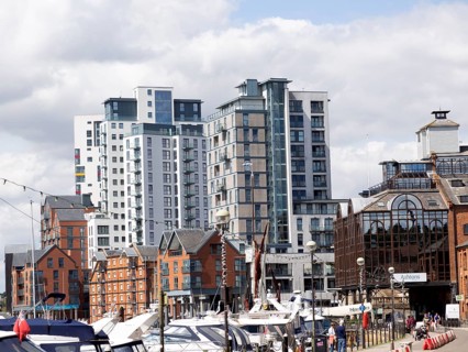 Wine Rack apartment block completed new urban landscape waterfront buildings, Wet Dock, Ipswich,