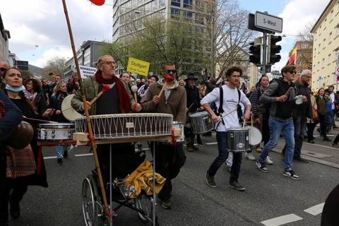 Lateral thinker demonstration in Stuttgart. The motto of the demonstration was Fundamental rights