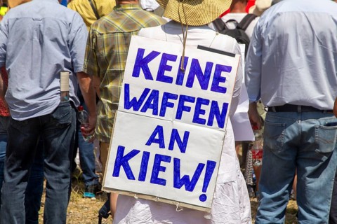 Peace demonstration in front of Ramstein Air Base against war and armament and in favour of