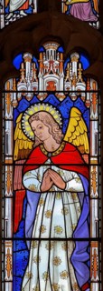 Victorian 19th century stained glass window, Lawshall church, Suffolk, England, UK by Horwood Bros,