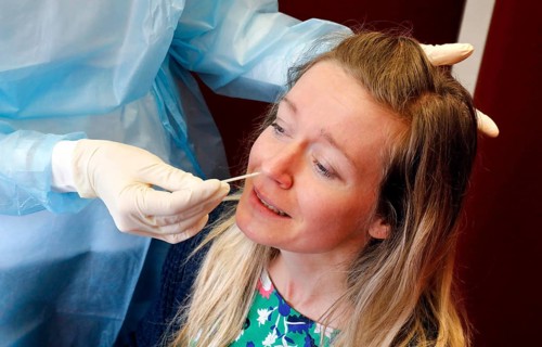 A woman is tested in a Corona rapid test centre, Eberswalde, 17.03.2021