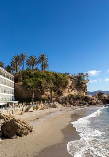 Hotel Balcon de Europa, Playa el Salon sandy beach, Nerja, Andalusia, Spain, Europe