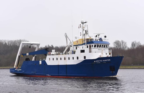 Fishing trawler, trawler Arctic Hunter in the Kiel Canal, Kiel Canal, Schleswig-Holstein, Germany,