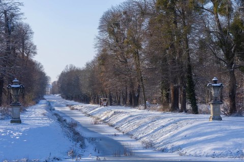 Carriage ride along the canal between the hunting lodge and the Fasanenschloesschen, Moritzburg,
