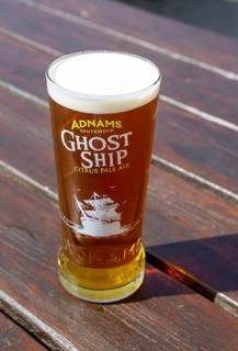 Pint of Ghost Ship citrus pale ale beer in Adnams glass, Suffolk, England, UK