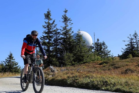 Mountain bike tour through the Bavarian Forest with the DAV Summit Club: Mountain bikers on the