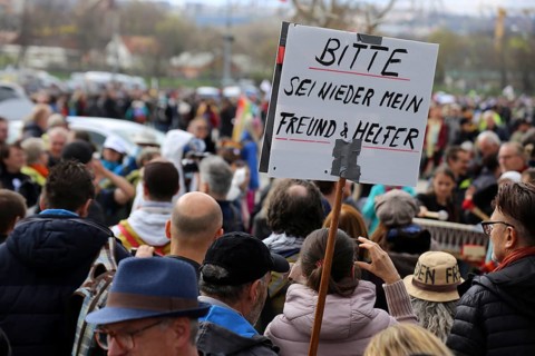Lateral thinker demonstration in Stuttgart. The motto of the demonstration was Fundamental rights
