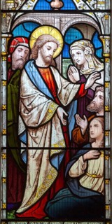 Stained glass window in church of Saint Michael, Peasenhall, Suffolk, England, UK circa 1868 by