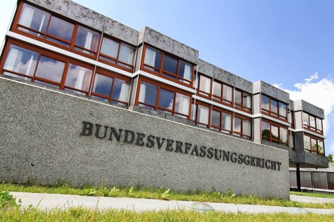 Close-up of the famous stone block in front of the Federal Constitutional Court in Karlsruhe