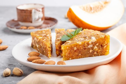 Traditional turkish candy cezerye made from caramelised melon, roasted walnuts, hazelnuts, cashew,