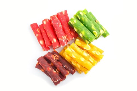 Set of various traditional turkish delight (rahat lokum) isolated on white background. top view.