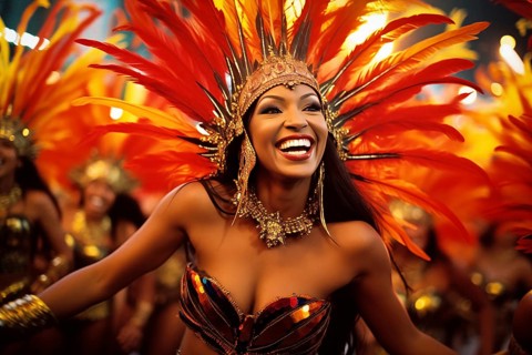 Captivating image capturing the essence of the Rio Carnival, showcasing a dancer adorned in an