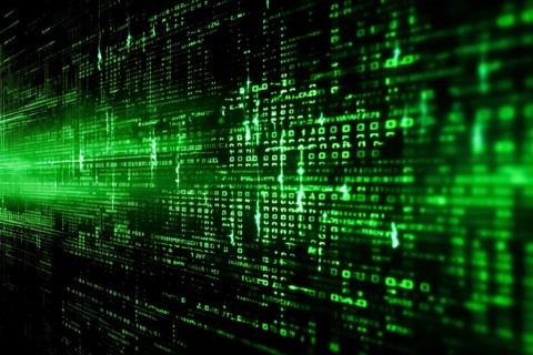 Green dynamic digital data streams, showcasing flowing lines of code in a mesmerizing pattern,