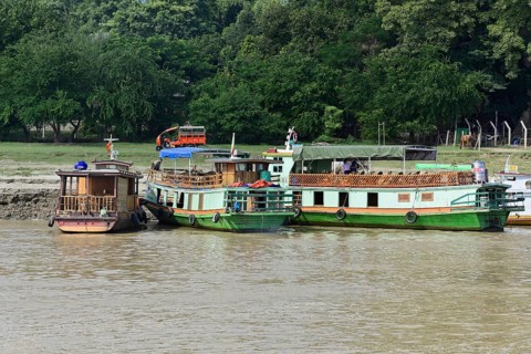 Excursion boat on the Irrawaddy, also known as Ayeyarwady, river between Mandalay and Bagan,