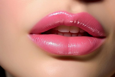 Close up of woman's lips with pink lipstick. KI generiert, generiert AI generated
