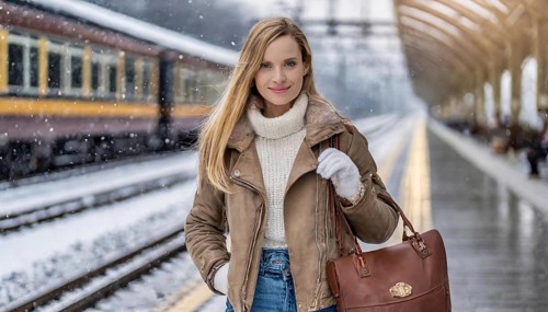 AI generated, A young blonde woman wants to travel and waits for the train at the station, 20, 25,