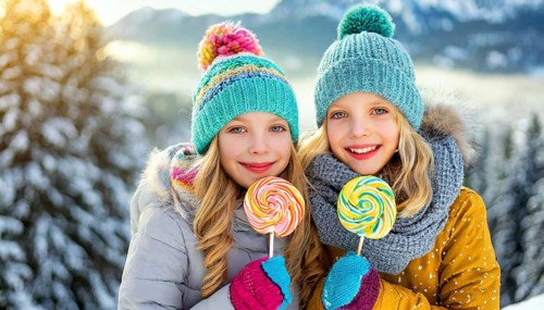 AI generated, Two little girls are happy about a lolly, lollipop, human, people, person, persons,