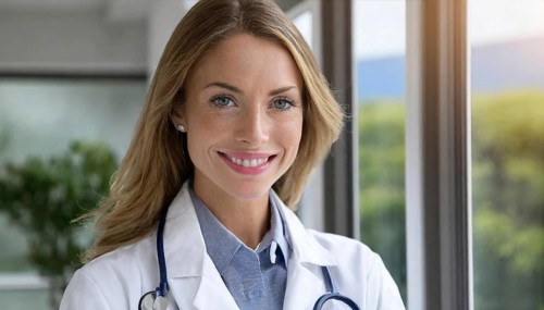 AI generated, A young pharmacist in her pharmacy, portrait, 30, 35, years, female, blonde, blond,