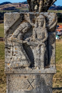 Stone relief, Way of the Cross station number 10 on the Buchenberg, Buchenberg, Allgaeu, Bavaria,