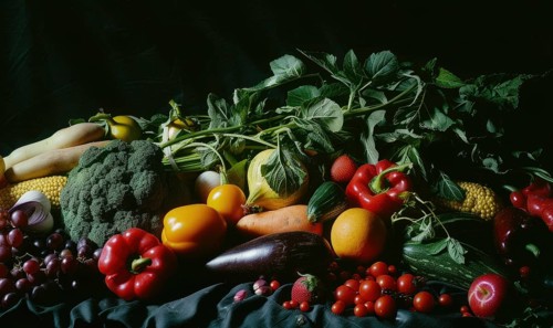 Still life Vegetables, Herbs and Fruit as ingredients in cooking. AI generated