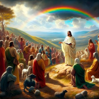 Jesus Christ proclaims the Sermon on the Mount, symbolic image myth, religion, saviour,