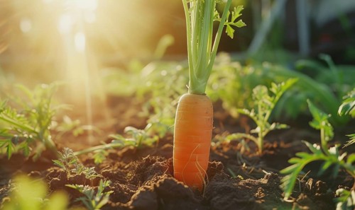 Carrot grows in the garden. Selective focus. nature AI generated