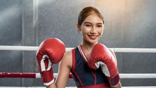AI generated, woman, woman, 35, years, thai, thai, sport, boxing, gloves, thai boxing, muay thai,