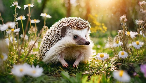 KI generated, animal, animals, mammal, mammals, young hedgehog (Erinaceidae), sitting in flower