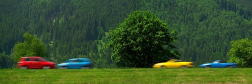 Cars motion blur, Unterammergau, Bavaria, Germany, Europe