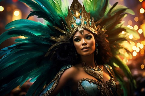 Captivating image capturing the essence of the Rio Carnival, showcasing a dancer adorned in an