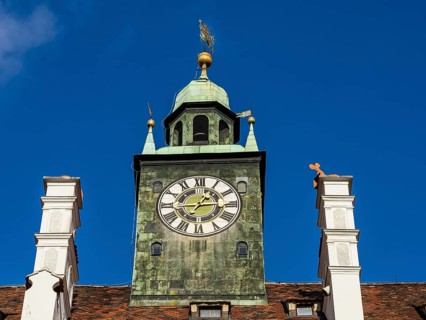 Clock tower at the Landhaus, Graz, Styria, Austria, Europe