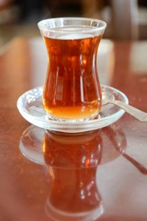 A glass of tea the traditional Turkish way, Istanbul, Turkey, Asia