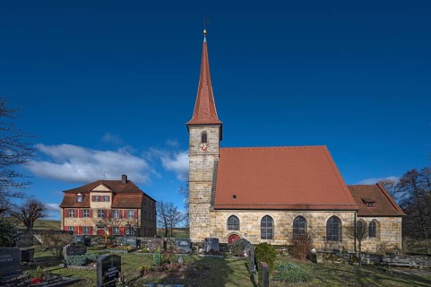 St Egidien Church with the historic vicarage from 1734, Beerbach, Middle Franconia, Bavaria,