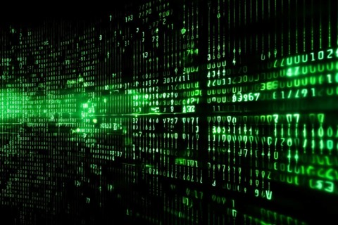 Green dynamic digital data streams, showcasing flowing lines of code in a mesmerizing pattern,