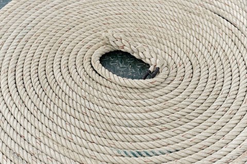 Rope, boat trip on the Irrawaddy, Irrawaddy, Myanmar, Asia