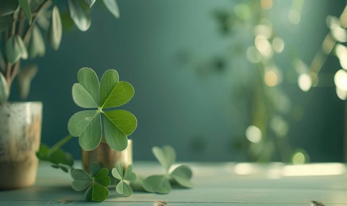 St. Patrick's Day background with shamrocks and bokeh. AI generated