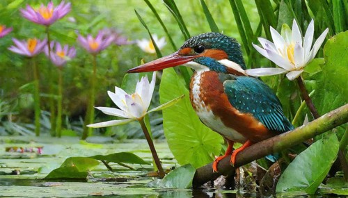 KI generated, animal, animals, bird, birds, biotope, habitat, a, individual, water, perch, reeds,