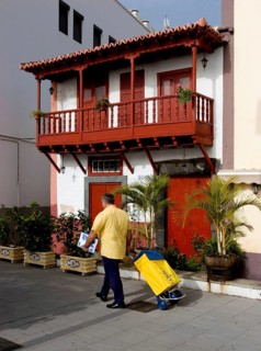 Typical old house Santa Cruz de la Palma seaside promenade, La Palma, Canary Islands, Spain, Europe