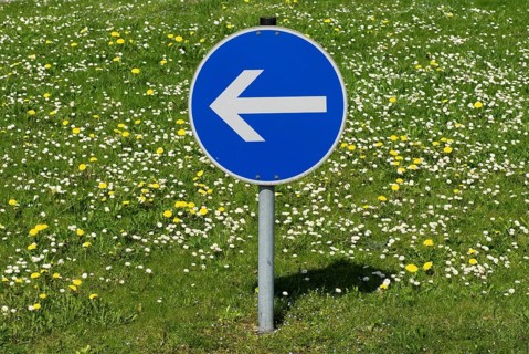 Sign go make a turn to the left Munich, Upper Bavaria, Germany, Europe