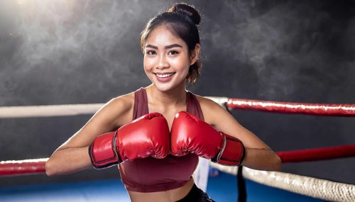 AI generated, woman, woman, 35, years, thai, thai, sport, boxing, gloves, thai boxing, muay thai,