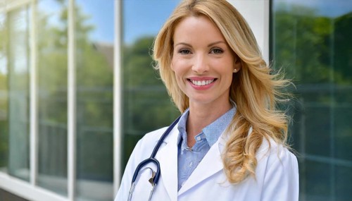 AI generated, A young pharmacist in her pharmacy, portrait, 30, 35, years, female, blonde, blond,