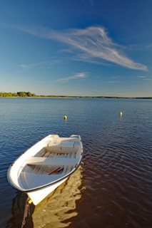 Small lake on a lake in the evening light, Kristinehamm, Goeta Canal, Goetaland, Sweden, Europe