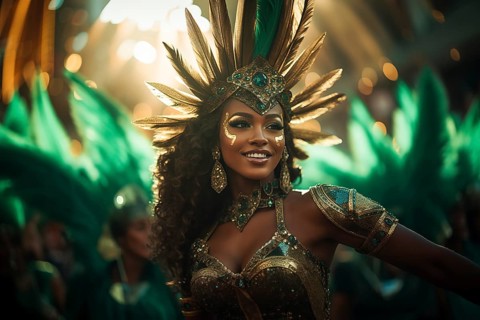 Captivating image capturing the essence of the Rio Carnival, showcasing a dancer adorned in an