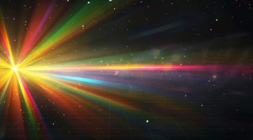 An abstract composition of a light spectrum dispersing into vibrant colors against a dark space, ai