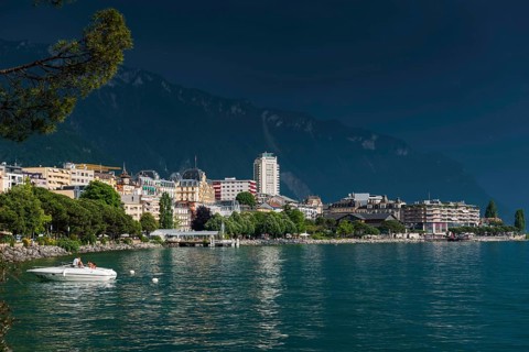 Lake Geneva promenade, thunderstorm, summer, rain, dramatic, dark sky, weather, palm tree, climate,